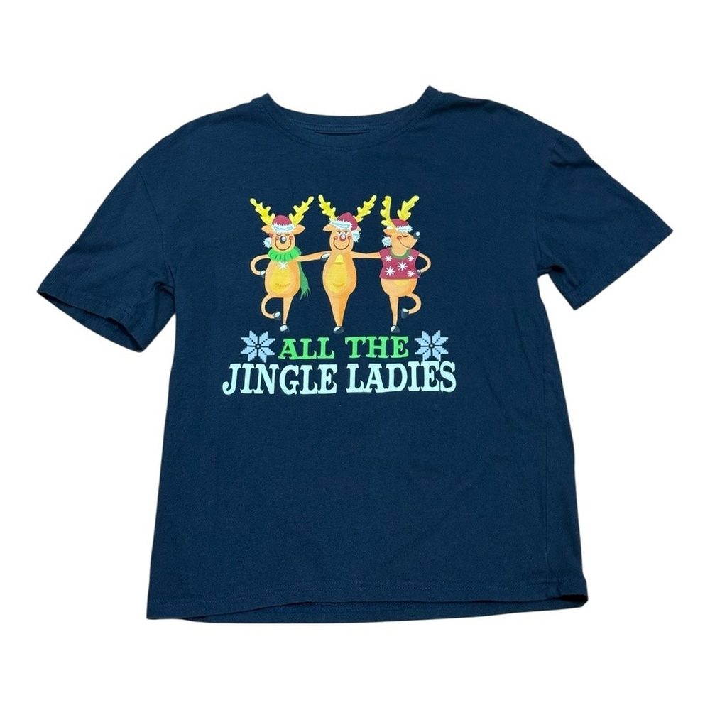 George Christmas Shirt Womens XS Blue All The Jingle Ladies Reindeer Holiday Tee